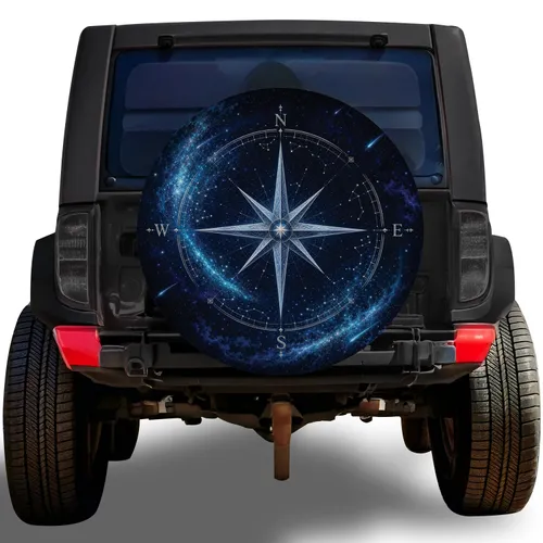 Celestial Compass Rose For Overland Camping RV SUV Truck Trailer Adventure Travel Spare Tire Cover