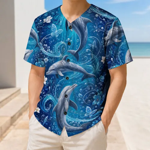 Silver Dolphin Ocean Floral Theme For Beach Getaways And Coastal Water Sports Fans Baseball Jersey