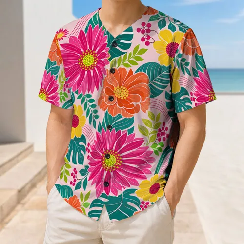 Tropical Daisy And Chrysanthemum Blooms For Summer Sports And Casual Streetwear Outfits Baseball Jersey