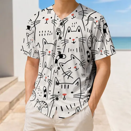 Playful Black Ink Cat Faces For Casual Sports And Everyday Wear Unisex Street Style Baseball Jersey