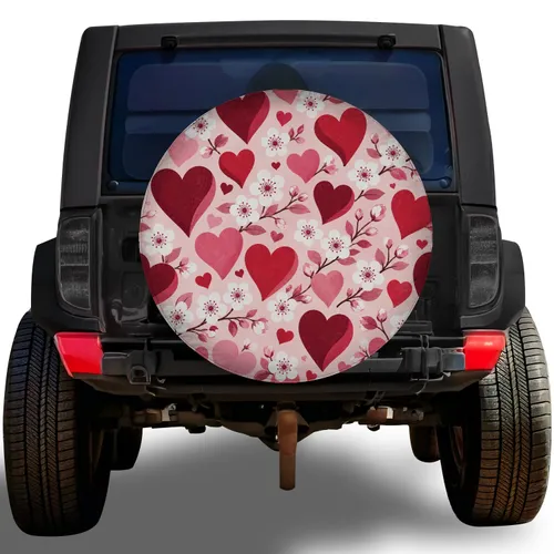 Romantic Red Hearts And White Cherry Blossoms For Valentine Road Trips And Campers Spare Tire Cover