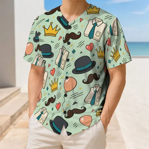 Retro Mustache Crown Balloon Celebration for Parties, Birthdays, Festivals and Daily Wear Baseball Jersey
