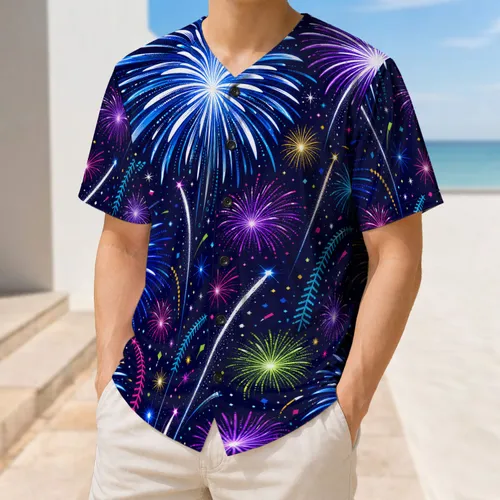 Midnight Fireworks Celebration For Fourth Of July, Festivals And Night Game Fans Baseball Jersey