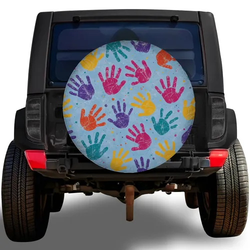 Colorful Childlike Handprints For Playful Family Road Trips And Creative Campers Spare Tire Cover