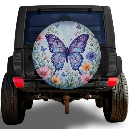 Purple Butterfly And Wildflower Garden For RV Camping And Nature Loving Travelers Spare Tire Cover