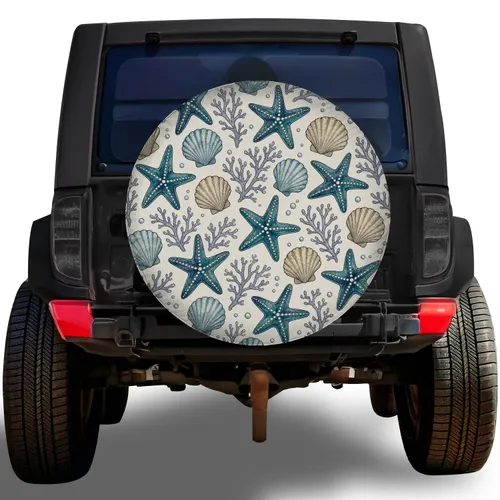 Coastal Starfish Shells And Coral For Beach RV Camping And Seaside Road Travelers Spare Tire Cover