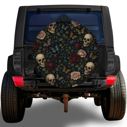 Gothic Skull Rose Butterfly Botanical For Dark Cottagecore Road Trips And Campers Spare Tire Cover