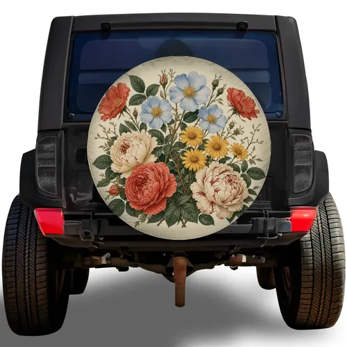 Vintage Botanical Garden Bouquet for Road Trips Camping RV SUV Trailer Enthusiasts Spare Tire Cover