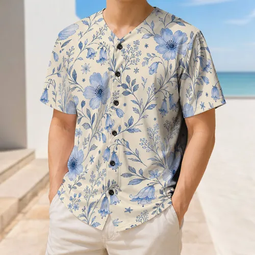 Blue Wildflower Vintage Botanical For Spring Sports, Casual Outfits And Garden Lovers Baseball Jersey
