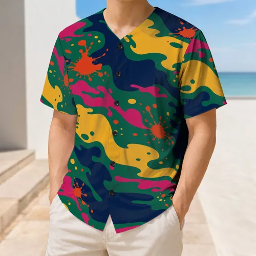 Emerald Camo Paint Splash Colorblock for Retro Sports Style and Daily Streetwear Fans Baseball Jersey