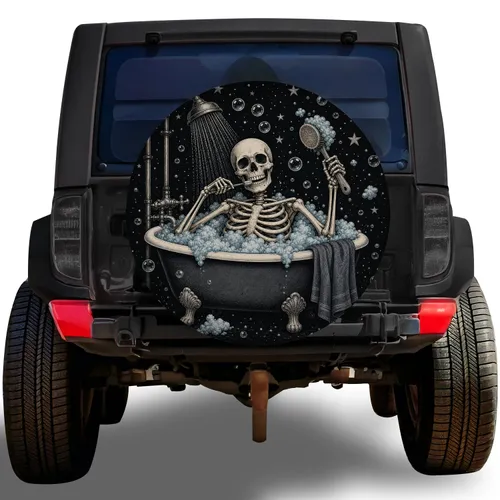 Skeleton Bathing In Clawfoot Tub For Gothic Halloween RV Camper Travel Trailer Decor Spare Tire Cover