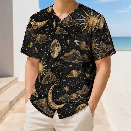 Vintage Celestial Moons Suns And Planets For Night Game Style And Stargazers Everywhere Baseball Jersey