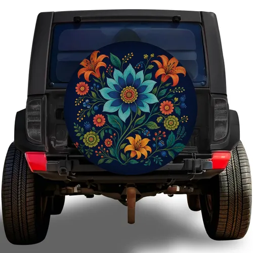 Midnight Navy Botanical Floral Garden For Boho RV SUV Travel And Camping Adventurers Spare Tire Cover