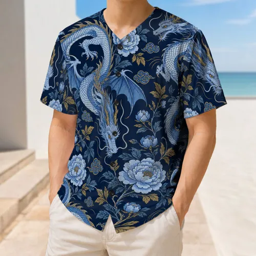 Azure Dragon And Peony Garden For Vintage Streetwear, Festivals And Game Day Style Baseball Jersey