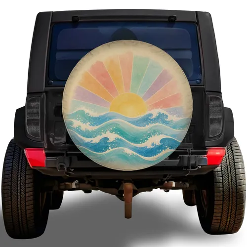 Pastel Sunrise Ocean Waves Coastal Adventure Decor For RV Camping And Beach Road Trips Spare Tire Cover