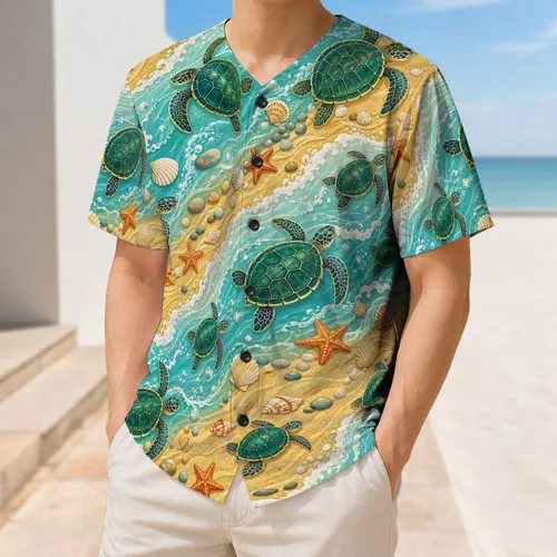 Sea Turtle Coastal Waves Beach Vacation Surf Style for Ocean Lovers Summer Travel Baseball Jersey