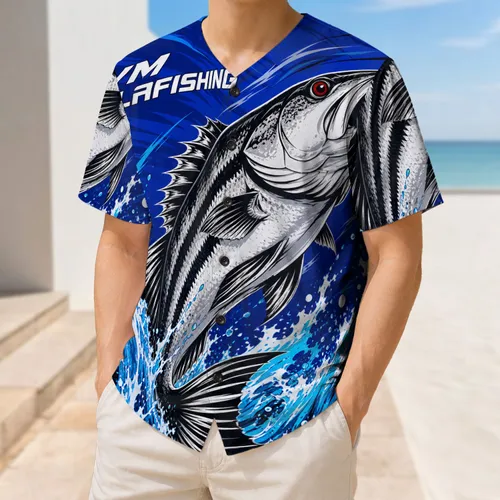 Leaping Freshwater Bass With Blue Water Splashes for Anglers Tournament Weekend Wear Baseball Jersey