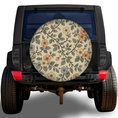 Vintage Woodland Floral Vines For Rustic Camping Trailer RV SUV Outdoor Adventures Spare Tire Cover