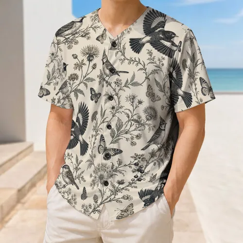 Vintage Songbirds Butterflies And Wildflowers For Everyday Sportswear And Outdoor Fans Baseball Jersey