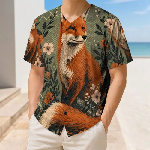 Red Fox With Wildflowers Athletic Streetwear For Nature Lovers And Game Day Fans Baseball Jersey