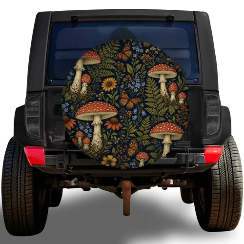 Vintage Woodland Mushrooms Flowers And Butterflies For Camping RV Adventure Lovers Spare Tire Cover