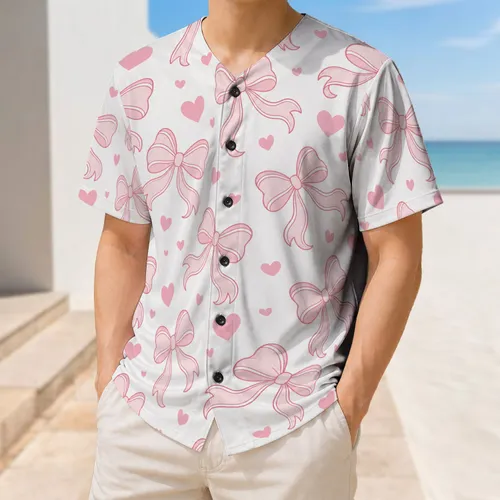 Soft Pink Bows And Hearts For Sporty Casual Wear, Game Days And Everyday Outfits Baseball Jersey