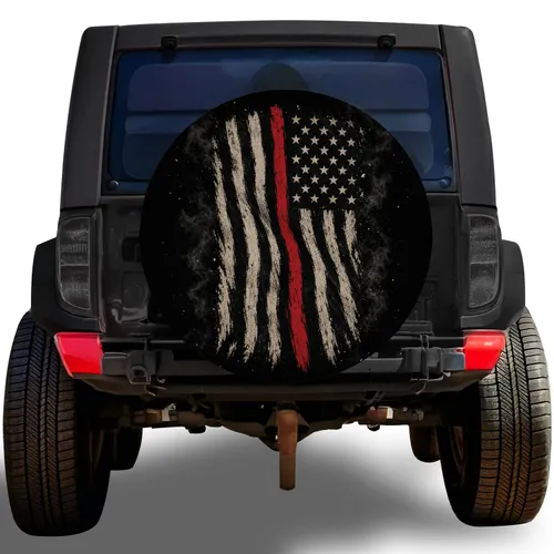 Distressed American Flag Firefighter Tribute For Patriotic Road Travel And First Responders Spare Tire Cover