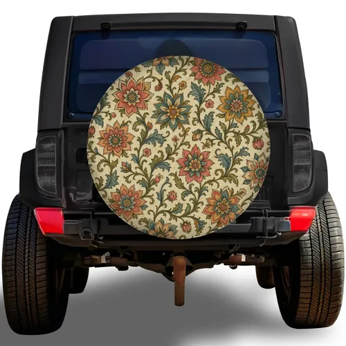 Vintage Botanical Floral Medallions For Boho Camping, Road Trips And RV Travel Lovers Spare Tire Cover