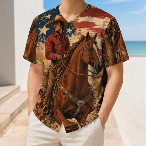 Retro Cowboy On Chestnut Horse Western Floral Americana Rodeo Game Day Wear For Men Baseball Jersey