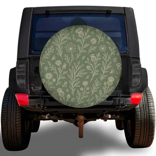 Sage Green Wildflower Botanical Meadow For Rustic Camping RV Trailer Travel Lovers Spare Tire Cover
