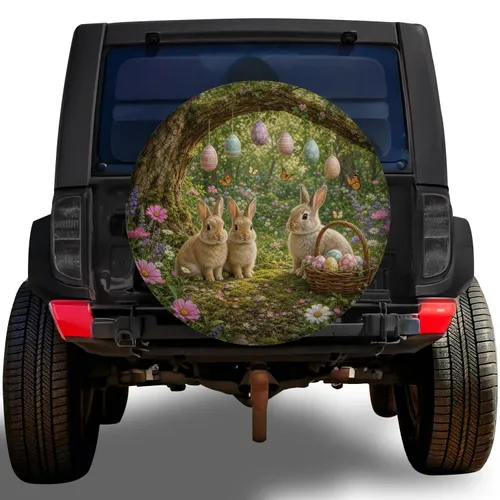 Easter Bunny Woodland Scene For Spring Camping RV Trailer And Travel Trailer Owners Spare Tire Cover