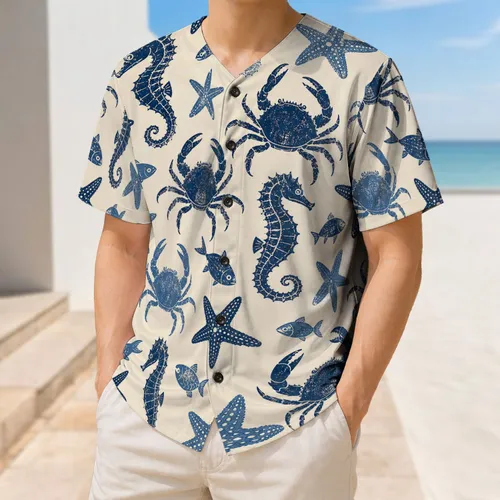 Vintage Nautical Starfish Seahorse Crab Coastal Beach Day Outfit for Men and Women Baseball Jersey