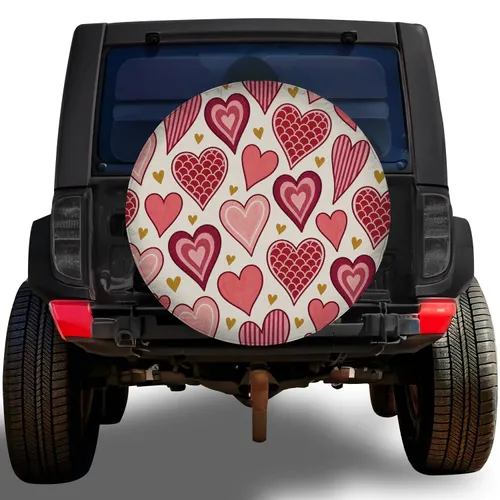 Pink And Red Hearts For Valentine's Day Travel, Romantic Road Trips And RV Lovers Spare Tire Cover