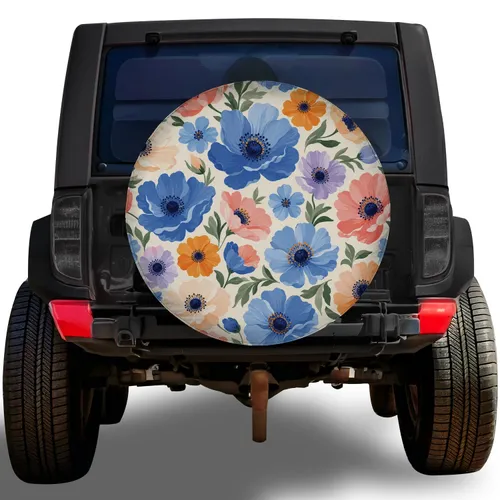 Cobalt Blue Poppy Wildflower Garden Florals For Spring Jeep SUV Adventure Travel Spare Tire Cover
