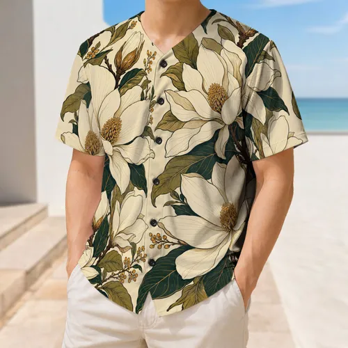 Magnolia Floral Botanical Button Up for Garden Parties and Casual Summer Outings Baseball Jersey