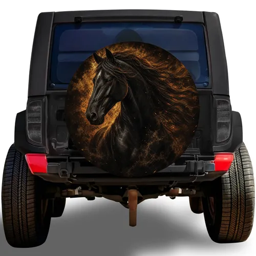 Black Horse Firestorm Western Adventure For Equestrian Truck And RV Road Travelers Spare Tire Cover