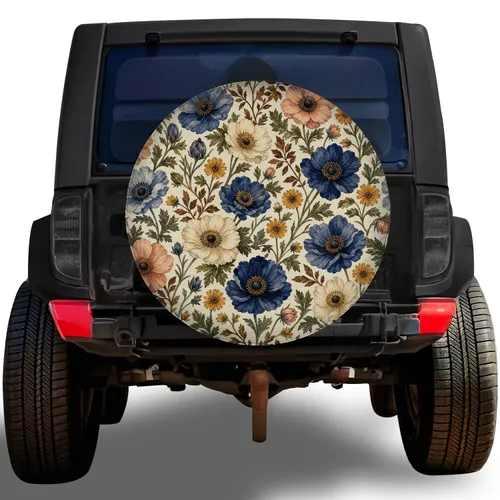 Vintage Watercolor Wildflowers for Boho Camping RV Trailer And SUV Travel Decor Spare Tire Cover