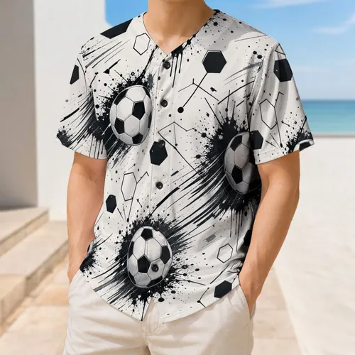 Black White Soccer Ball Hexagon Ink Splash Sportswear for Training Players and Fans Baseball Jersey