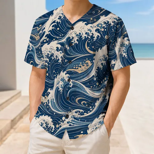 Japanese Ocean Waves for Beach Parties and Coastal Summer Athletic Style for Adults Baseball Jersey