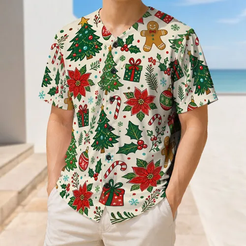 Vintage Christmas Trees And Poinsettias For Holiday Parties And Winter Sports Fans Baseball Jersey
