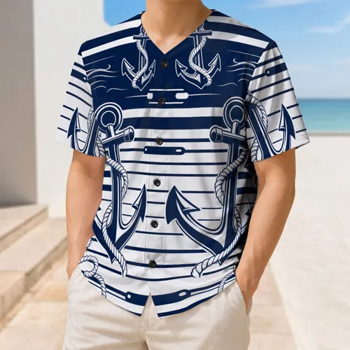 Nautical Anchor And Rope Stripes For Sailing, Beach Days And Coastal Sports Fans Baseball Jersey