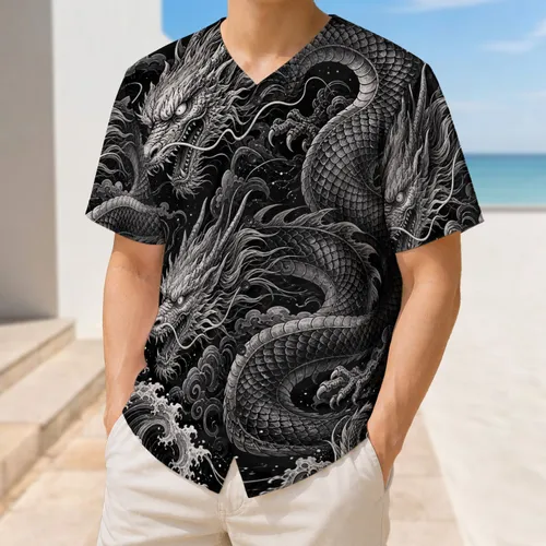 Monochrome East Asian Dragon Tattoo Art For Streetwear Sports And Nightlife Fans Baseball Jersey