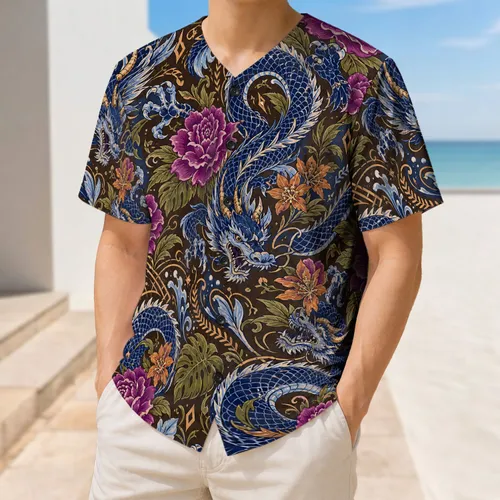 Blue Dragon Rose Tropical Athletic Wear For Sports, Festivals And Streetwear Fans Baseball Jersey