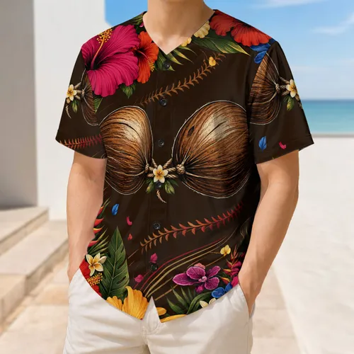 Coconut Shell Bra Hawaiian Flower Motif for Luau Parties and Tropical Beach Style Baseball Jersey