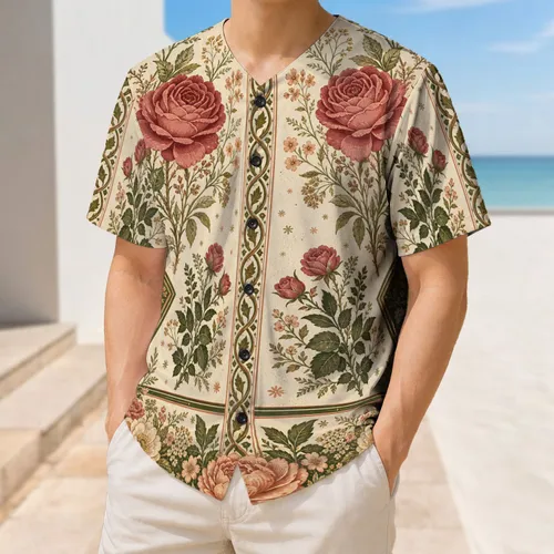 Vintage Rose Garden Varsity Florals For Cottagecore Fans, Spring Events And Game Day Style Baseball Jersey