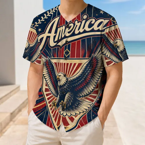 Bald Eagle America Retro Script for Fourth of July Games, Tailgates and Patriotic Fans Baseball Jersey