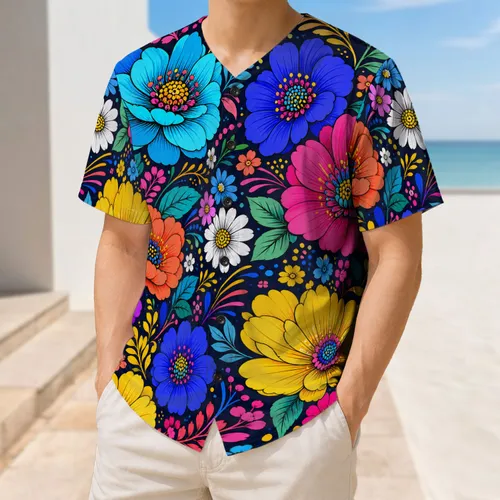 Colorful Tropical Daisy Garden Floral Art For Summer Festivals And Casual Streetwear Baseball Jersey