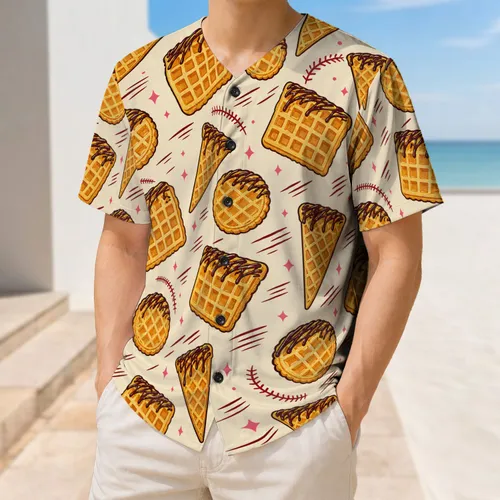Belgian Waffle and Cone Dessert Motifs for Game Day Fans and Sweet Treat Lover Gifts Baseball Jersey