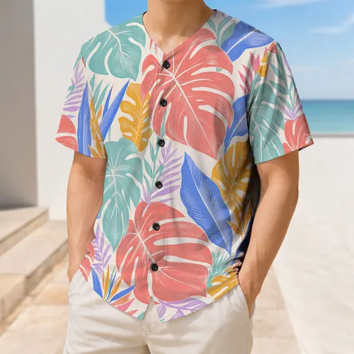 Retro Tropical Leaves For Summer Beach Trips, Resort Days And Casual Sportswear For Men Baseball Jersey
