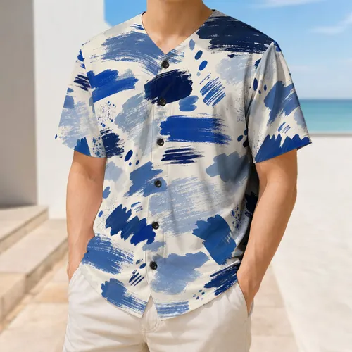 Blue Brush Camo Athletic Style For Game Day Travel And Casual Streetwear Looks Baseball Jersey